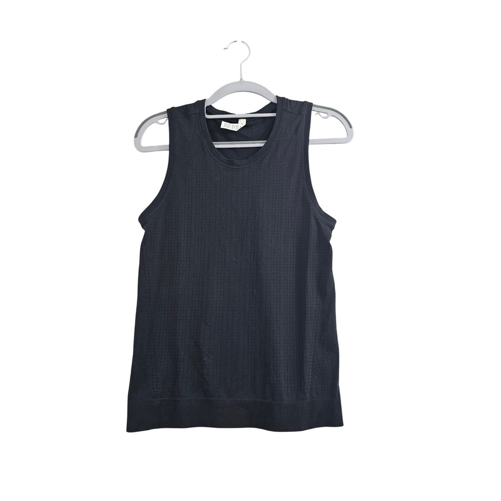 Athleta Renew Seamless Tank Top Women XXS Black Solid Pointelle Mesh 657685 euc